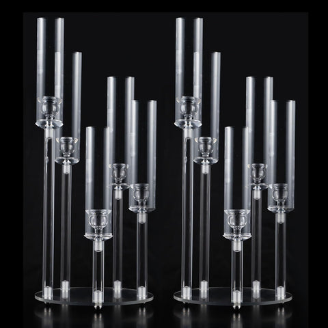 2PCS Acrylic Candelabra Centerpiece for Table,5 Arm Clear Candle Stick Holders Wedding Centerpiece Standsle