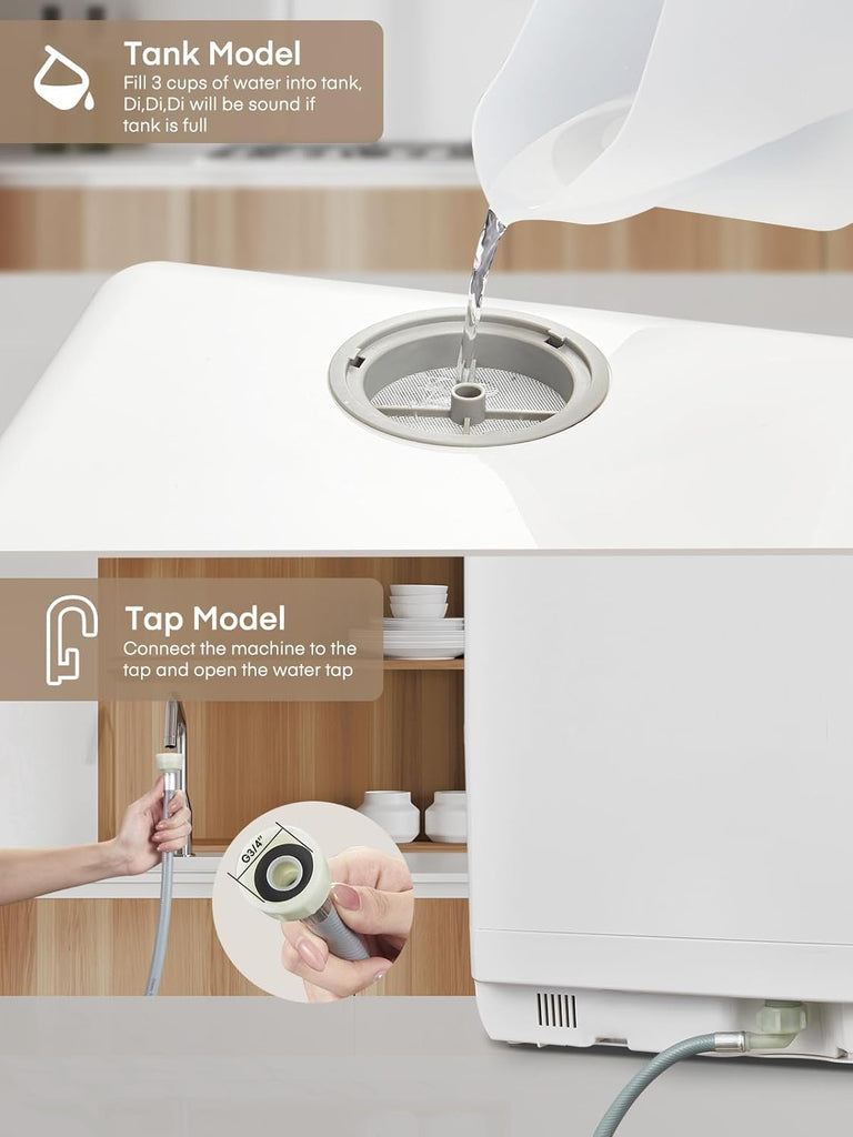 Countertop Dishwasher with Delay Start, No Hookup Needed, 5+1 Wash Programs, 360° Dual Spray, 167° High-Temp Wash