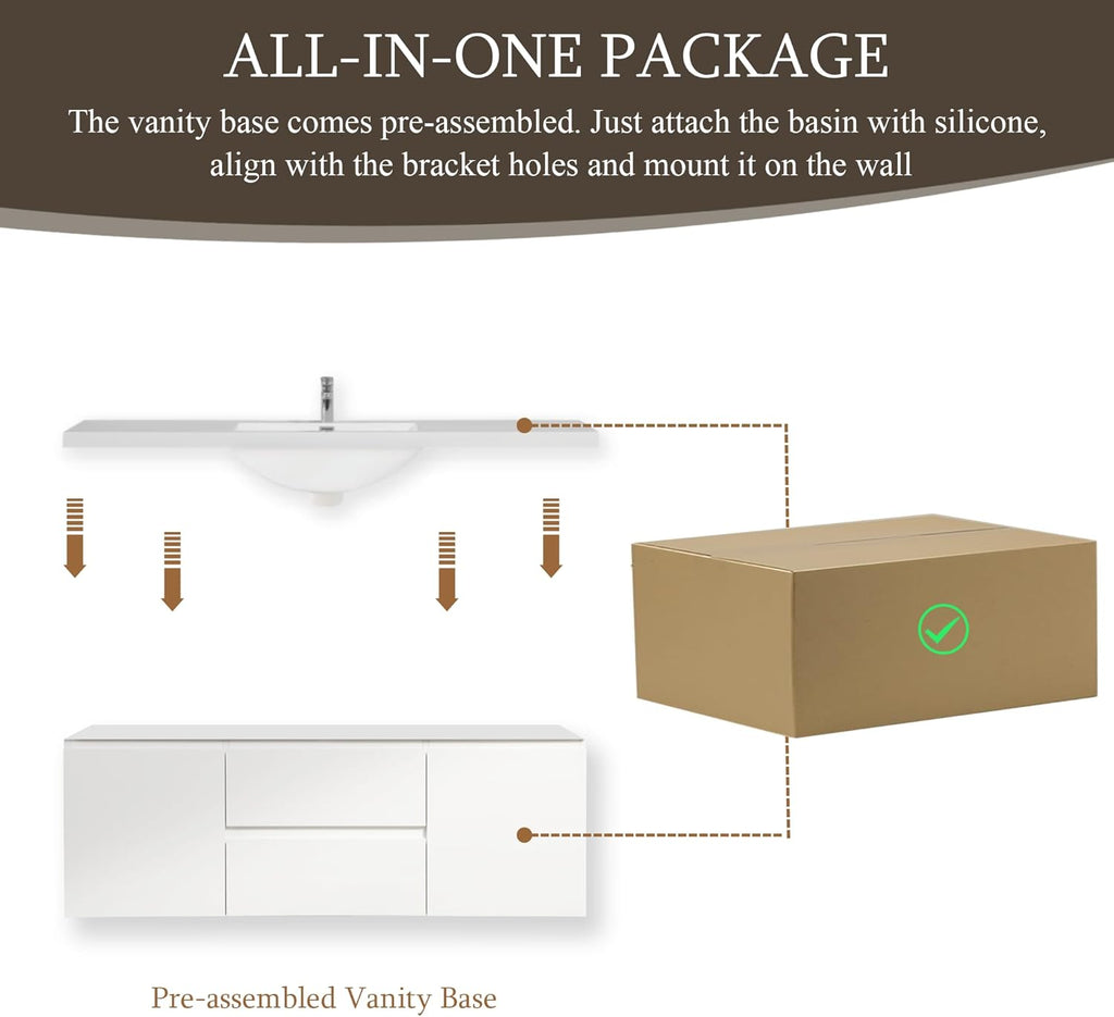 60 Inch Floating Bathroom Vanity with Sink, Large Storage Wall Mounted Floating Vanity with Soft Close Drawers