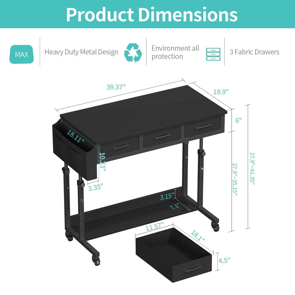 Rolling Standing Desk Adjustable Height with Drawers, 40 Inch Mobile Stand Up Portable Teacher Desks on Wheels for