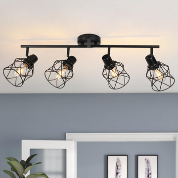 Track Lighting Fixtures Ceiling 4-Light Flush Mount Ceiling Spot Lights, Industrial Track Light Black Kitchen Light