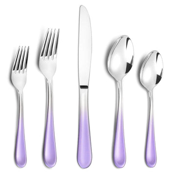 Gradient Purple Silverware set for 4, Stainless Steel Flatware Set, 20 Piece Tableware Cutlery Set, Mirror Polished