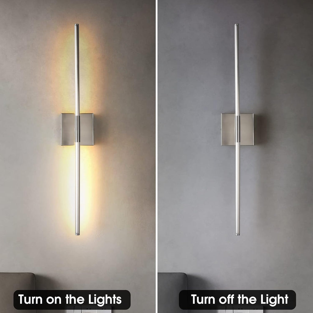 Modern Minimalist LED Bathroom Sconce, Brushed Nickel, 27.8" x 4.3" x 3.4"