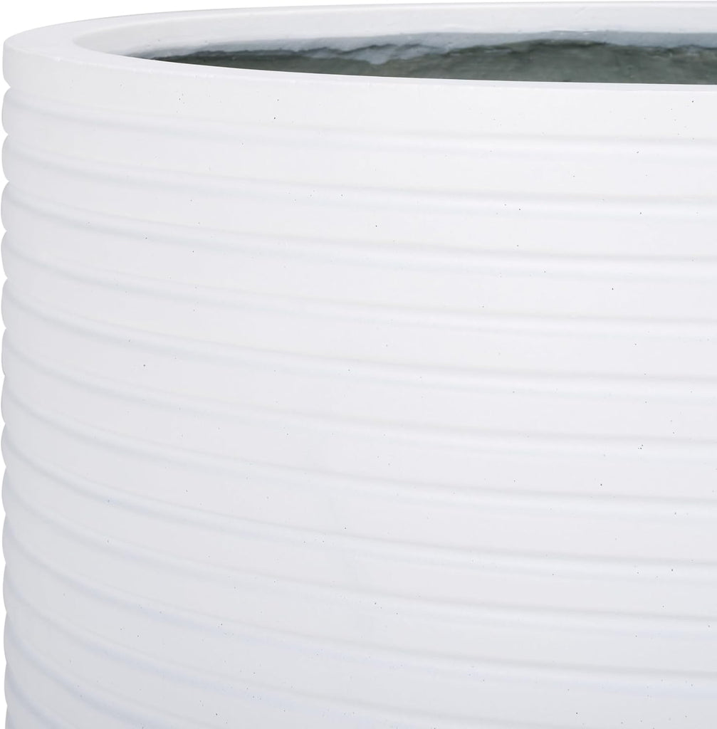Outdoor - Nardo White Cement Ficonstone Planter Pot with Drainage Hole, Frost Resistant Garden Planter , Deck