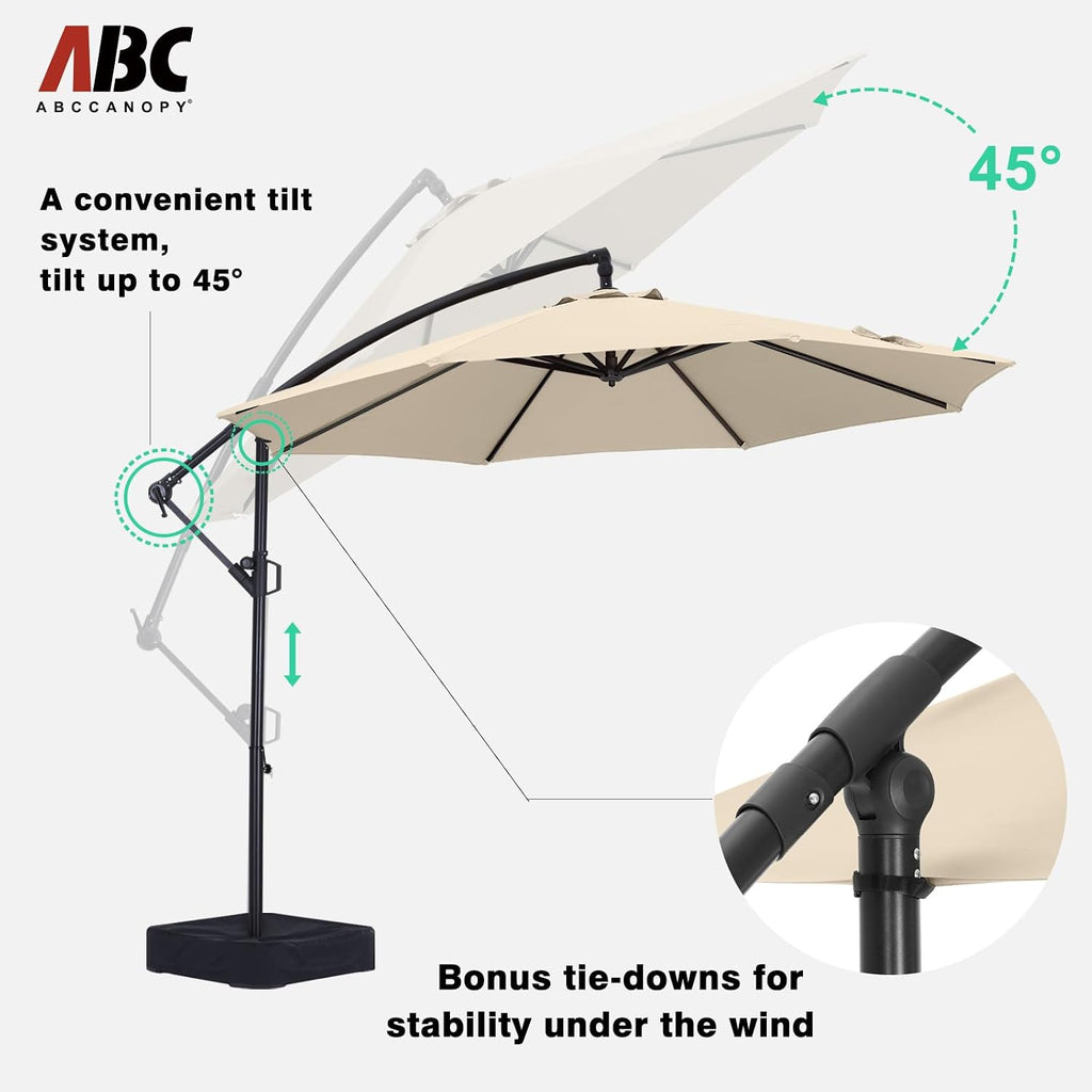 10FT Cantilever Patio Umbrella with base included - Light Beige