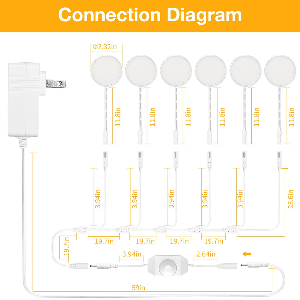 LED Puck Lights Plug in, Dimmable Under Cabinet Lighting with Switch