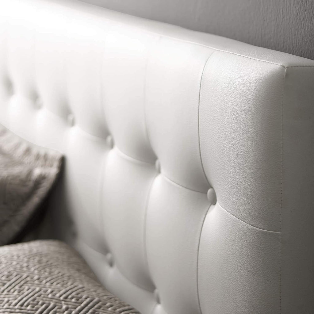 Tufted Button Faux Leather Upholstered Queen Headboard in White