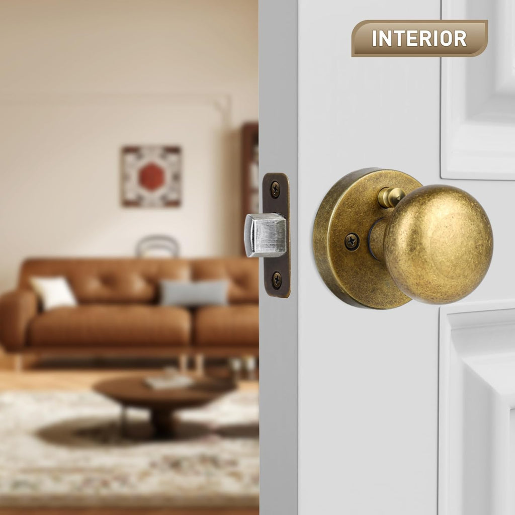 Antique Brass Bronze Door Knob Privacy Door Knobs Interior with Push-Button Vintage Door Knob with Lock and Bathroom