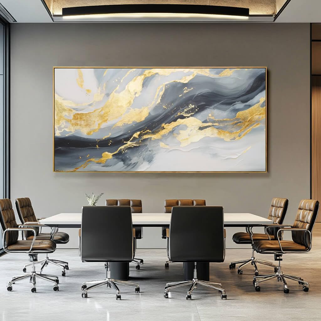 Large Abstract Canvas Wall Art Gold Decoration Blue Painting Bedroom Kitchen Home Office 29x58 Inch