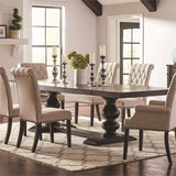 Extendable Dining Table, 30" H x 94.75"-122.75" L x 42" W, Hardwood Construction, Antique Noir Finish, Trestle Base