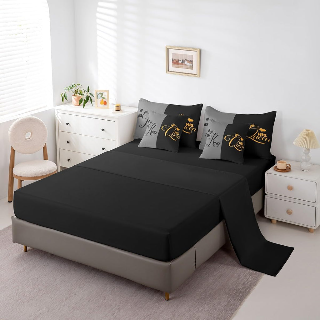 King and Queen Comforter Set 7 Piece Bed in a Bag Twin,Her King and His Queen Crown Comforter and Sheet Set,Romantic - Set of 7
