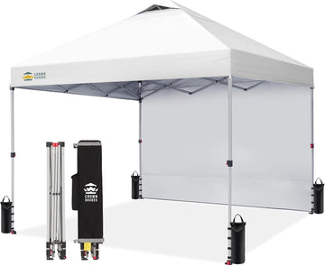 10x10 Pop Up Canopy with 1 Side Wall - Beach Tent with One Push Setup - Grid White