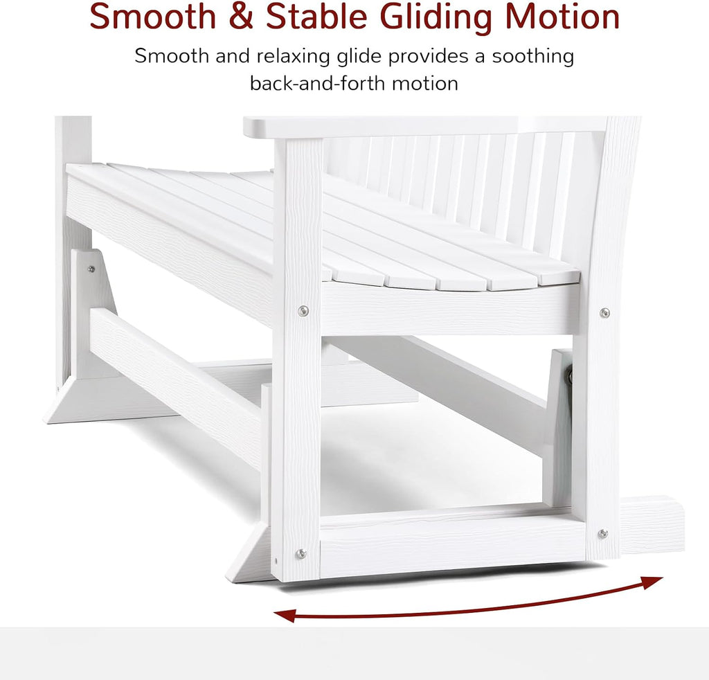 2 Person Outdoor Glider Bench, All-Weather Patio Glider with 800 lbs Weight Capacity, Never Fade or Rot Heavy Duty
