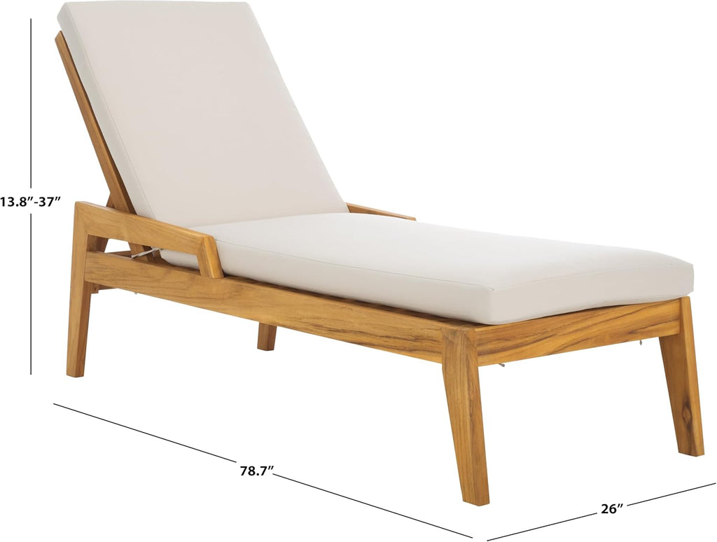 Cushion Solid Teak Wood Chaise Lounge Chair