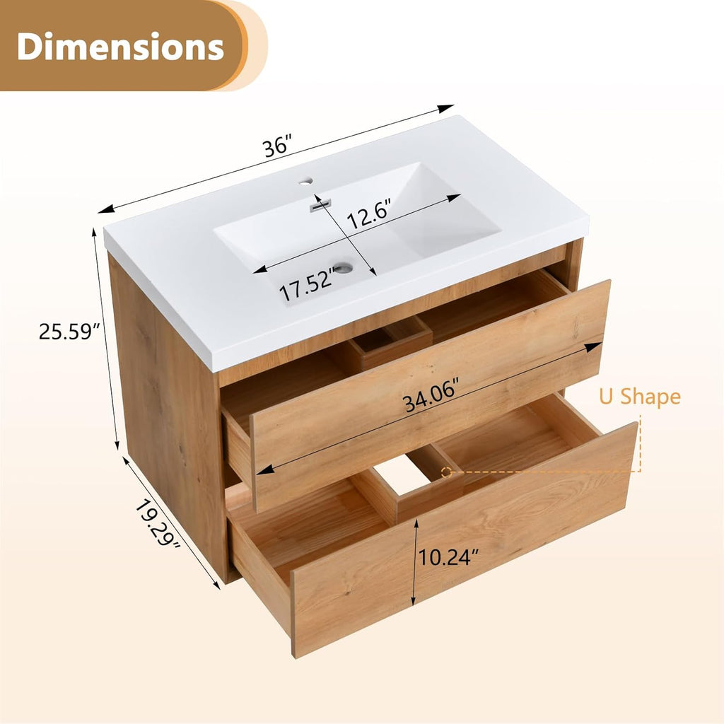 36 in. Floating Bathroom Vanity in Natural Oak