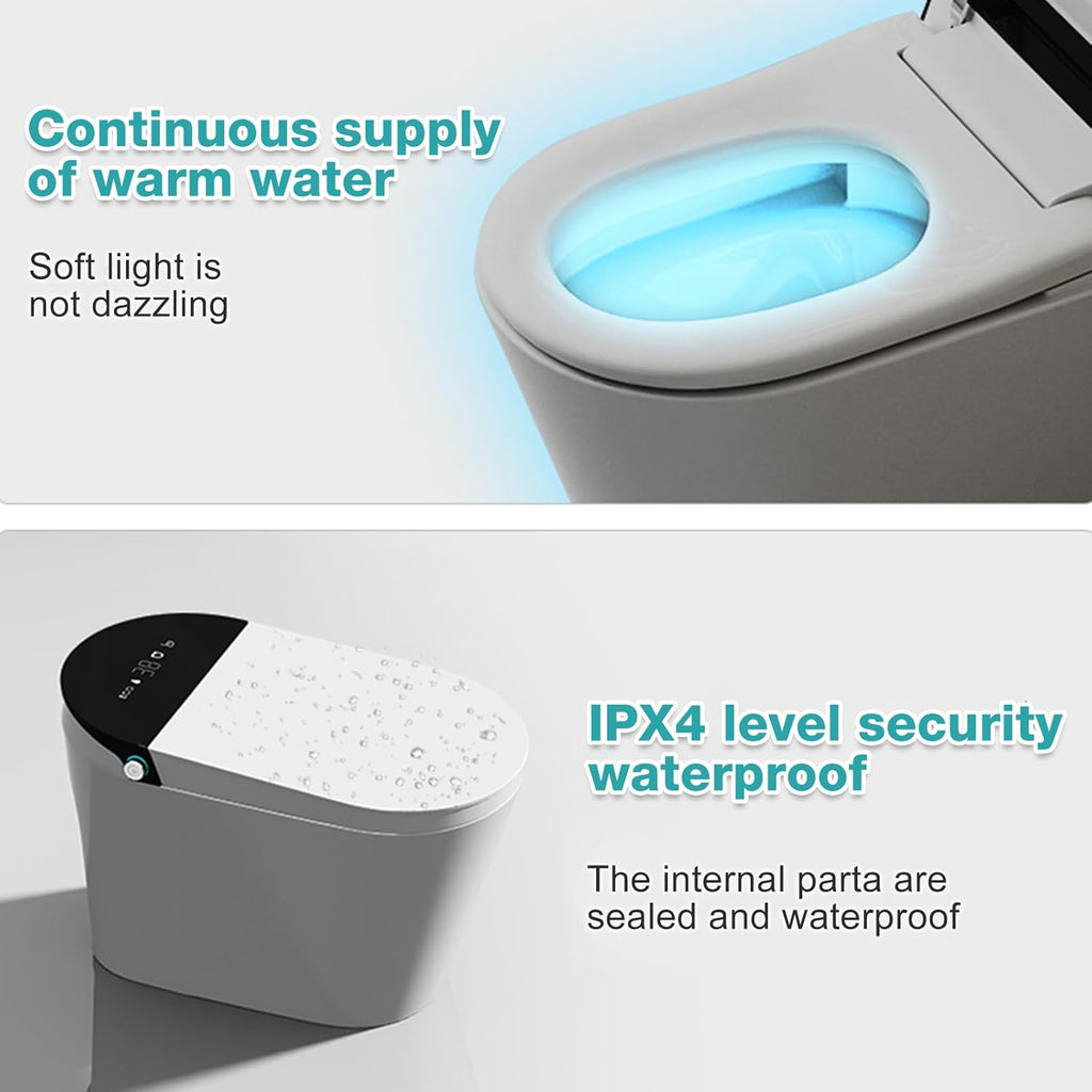 Smart Toilet with Powerful Flush, Foot Sensor Operation, Auto Flush and Close, ADA Comfort Height, LED Display