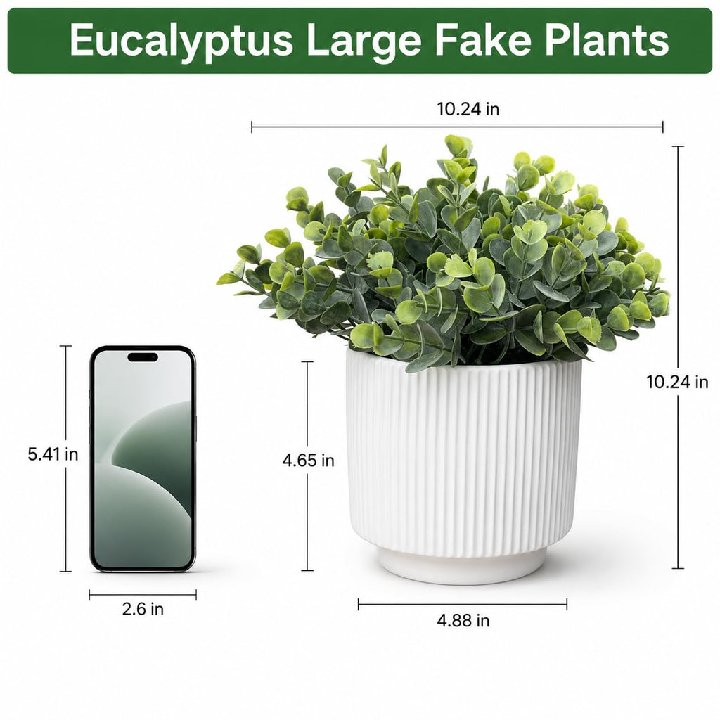 2 Pack Artificial Eucalyptus, Faux Greenery in Ceramic Pots