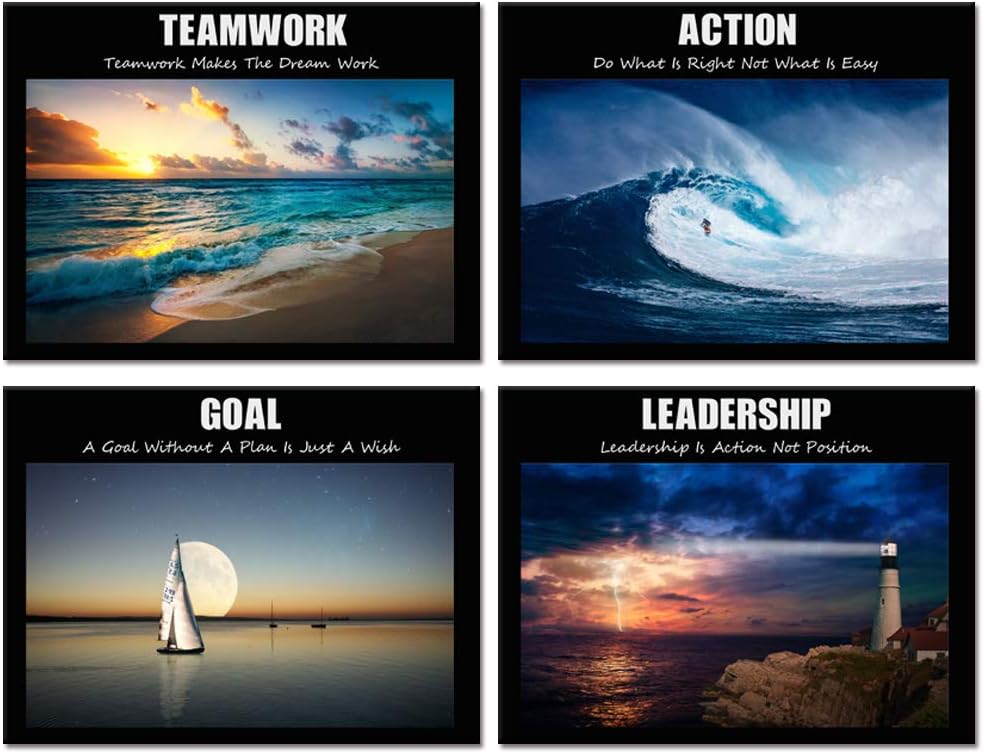 Large Motivation Teamwork Leadership Action Goal Inspirational Quotes Canvas Wall Art Ocean Waves Sea Seascape