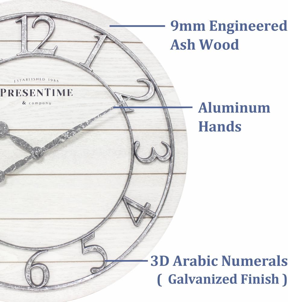 Presentime & Co Classic Farmhouse Shiplap Clock, 19.5 inch
