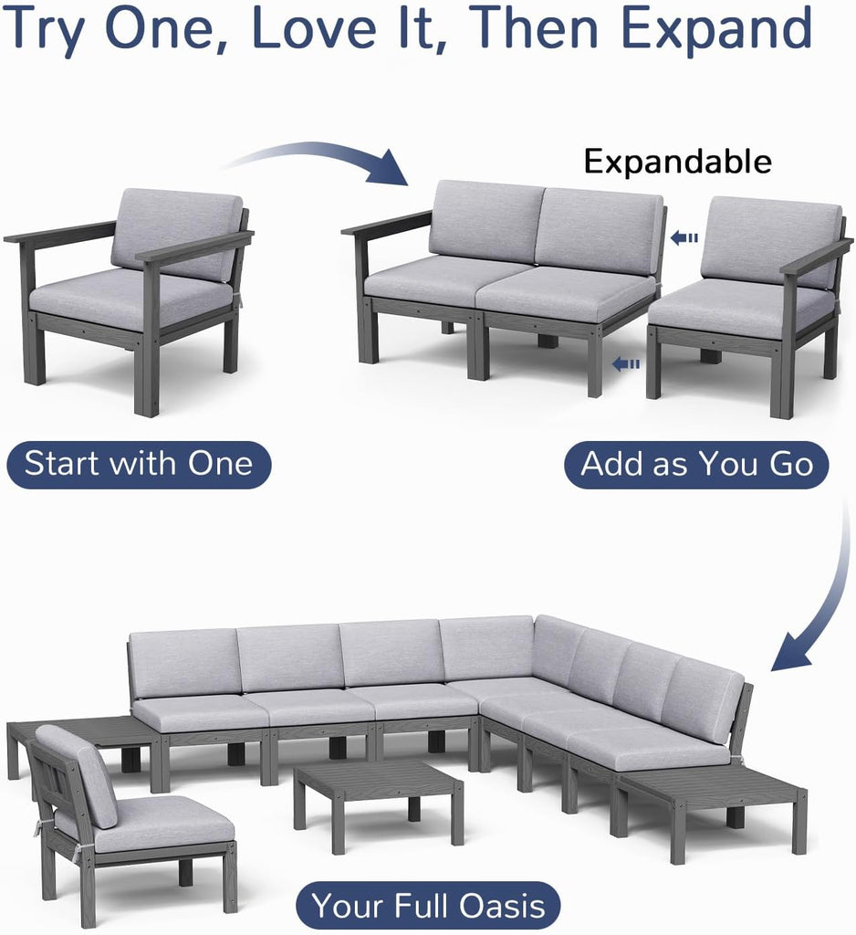 Patio Furniture Set, 6-Piece All-Weather Outdoor Sectional Sofa Set - Modular & Waterproof HIPS Frame, Quick-Dry
