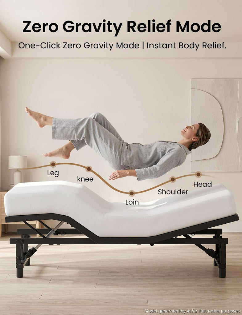 King Size Adjustable Bed Frame with Wireless Remote, Black-B