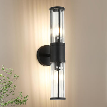 19.69" Modern Bathroom Wall Sconce Light Fixture, Black Glass Rod Vanity Light with E12 Base, Up or Down Mounting for