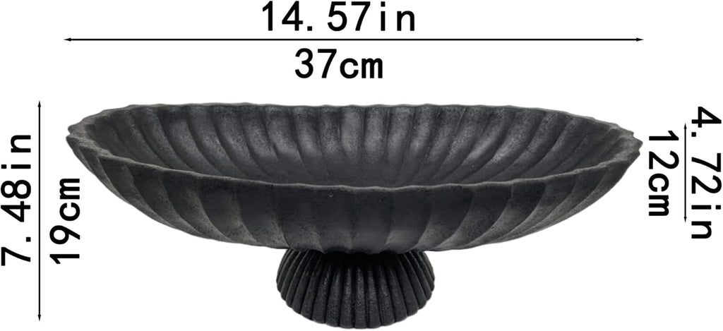 14.5" Large Decorative Long Bowl - Black Fluted Scalloped Decorative Bowls Decor - Ruffle Decor,Stylish Key Bowl for