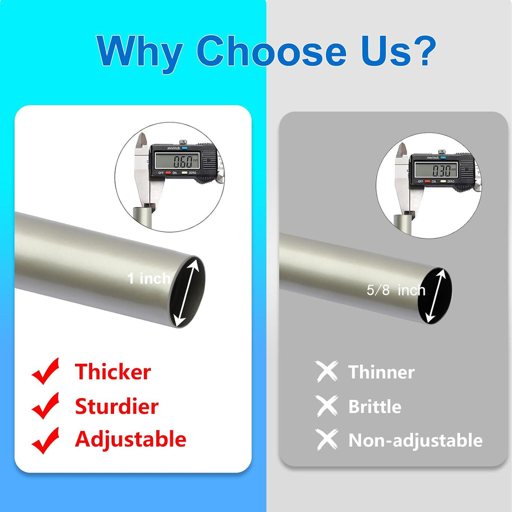 Curtain Rods for Windows 16 to 144 Inches Adjustable Length 1 Inch Diameter Window Curtain Rod with Aluminium End Cap