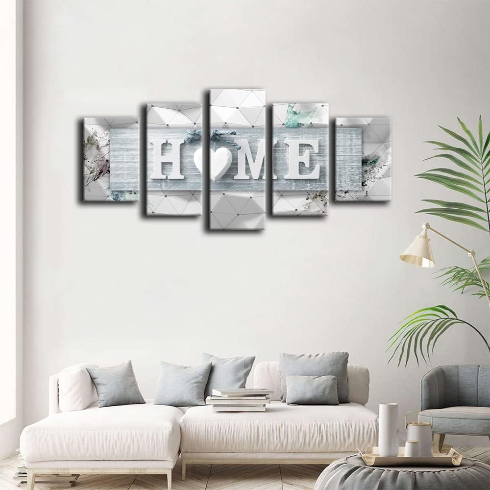 Home Love Wall Art Canvas Blue and White 5 Panels Framed Painting Decoration Modern Still Life Love Stretched Artwork