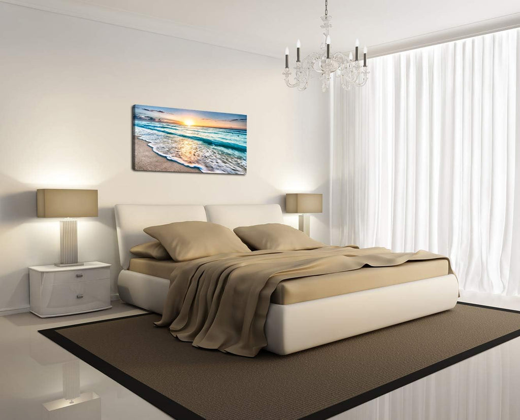 S02250 Canvas Prints Wall Art Beach Sunset Ocean Waves Nature Pictures Stretched Canvas Wooden Framed Bedroom and