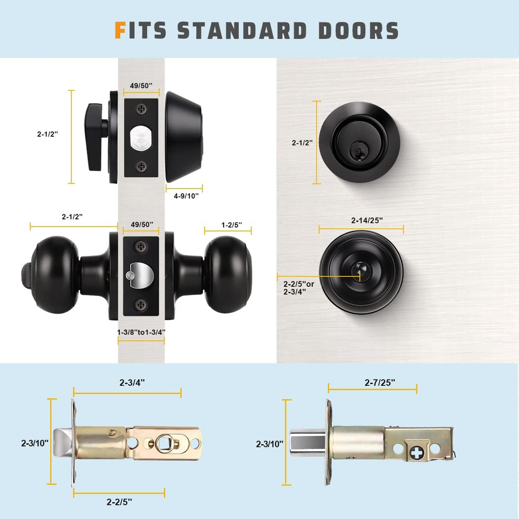 3 Pack Keyed Alike Entry Door Knobs and Single Cylinder Deadbolt Lock Combo Set Security and Front Door