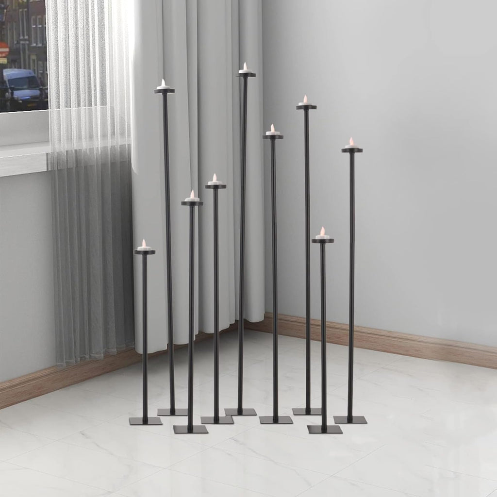 9-Piece Black Floor Candle Holders Set - 42" Tall Tiered Candelabra, Adjustable Iron Tealight Stands, DIY Home Decor