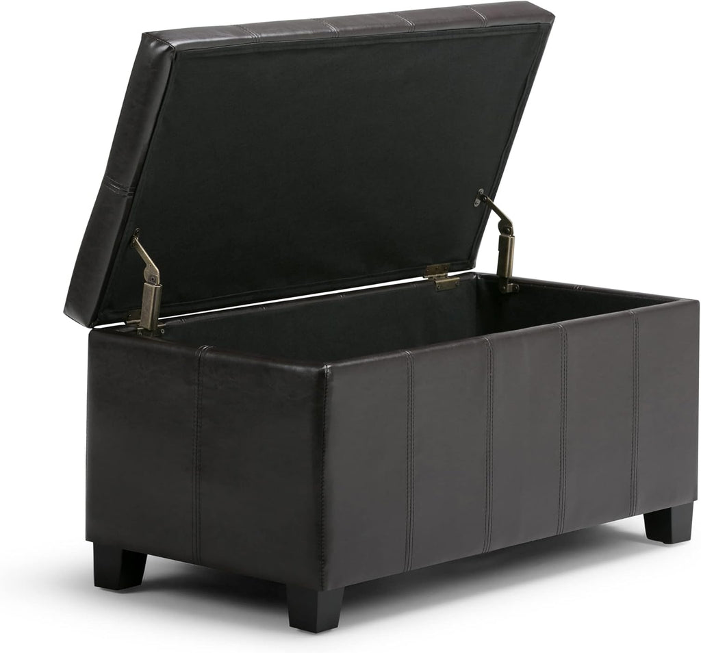 Gabbie 36" Wide Vegan Leather Storage Ottoman in Brown