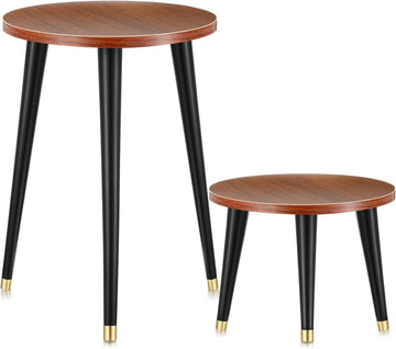 2 Pcs Indoor Plant Stand Mid Century Vintage Wood Modern Flower Pots Holder Round Side Table End Table Plant Stools
