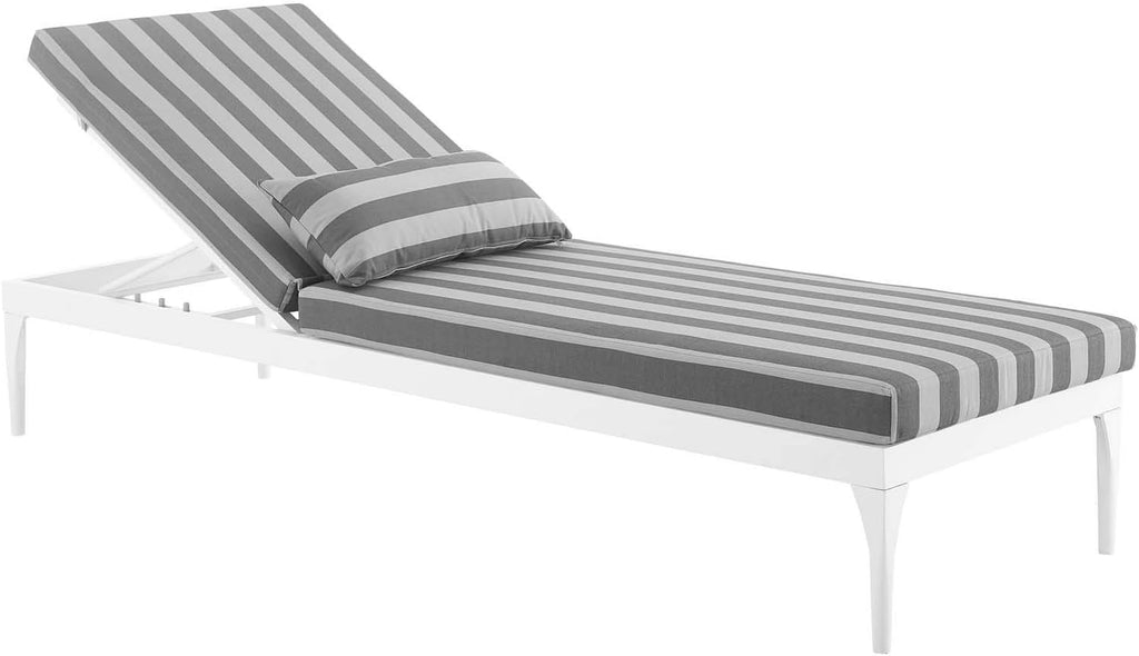 Aluminum Outdoor Patio Chaise with Cushions, Lounge Chair, White Striped Gray