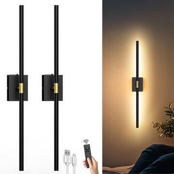 Battery Operated Wall Sconces Set of 2, 10000mAh, Black
