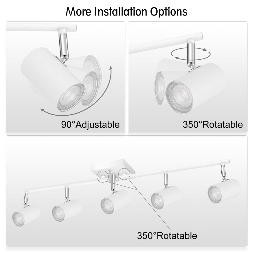5 Light Track Lighting Fixtures Ceiling, Matte White Kichen Track Lighting, Rotatable Light Heads, Adjustable Modern
