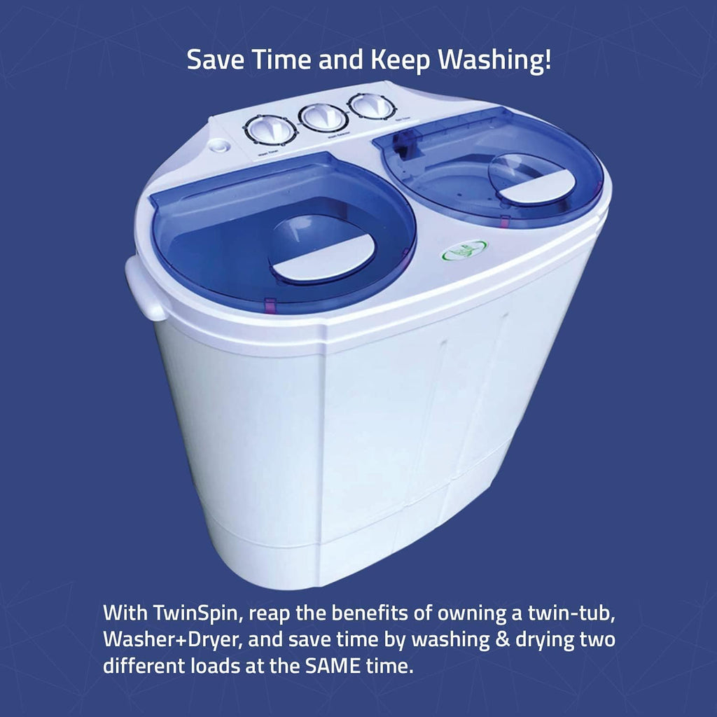 Garatic Portable Compact Mini Twin Tub Washing Machine w/Wash and Spin Cycle, Built-in Gravity Drain, 13lbs Capacity