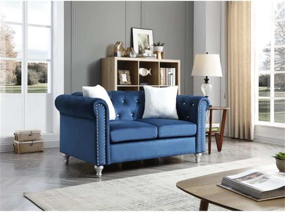 Raisa Velvet Loveseat in Navy Blue
