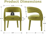 Modern Barrel Dining Chairs Set of 2, Green Velvet Upholstered Dining Room Chairs Open Back Kitchen Chairs Accent Side