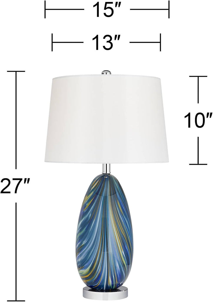 Euro Design Pablo Modern Table Lamp 27" Tall Swirling Multi Color Blue Hand Blown Art Glass Metal White Tapered Drum