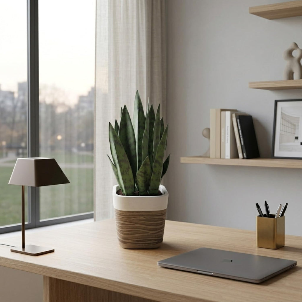 17 inch Artificial Snake Plant with Decorative Two-Tone Pot