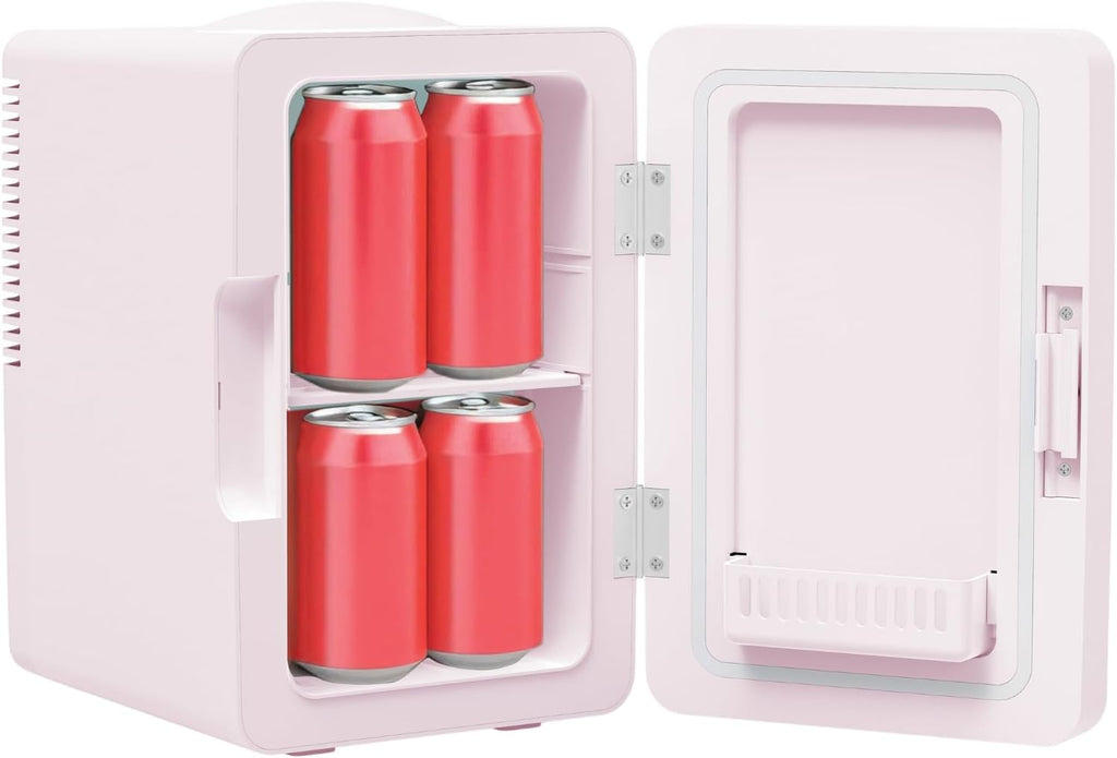 6L Mini Cooler Fridge with LED Makeup Mirror for Skincare & Cosmetic Storage Cooler & Warmer Removable Shelf Carrying