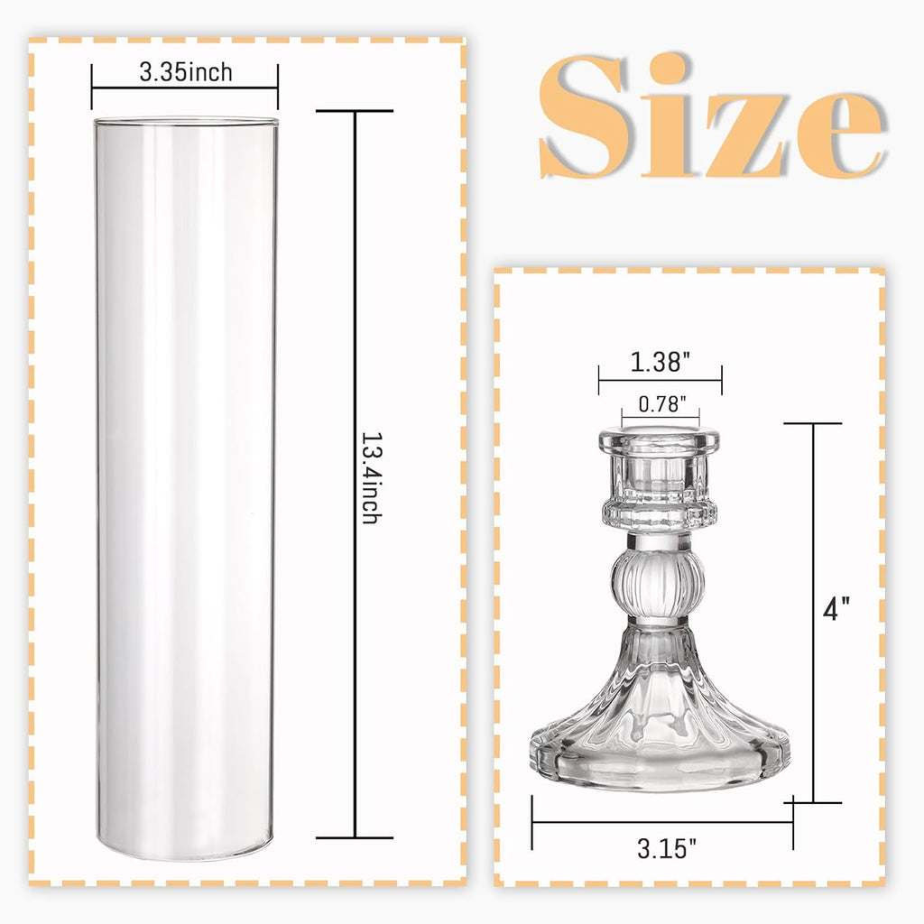 6 Set Hurricane Glass Candle Holders for Taper Candles, Vertical Striped Candlestick Holders with Windproof Glass