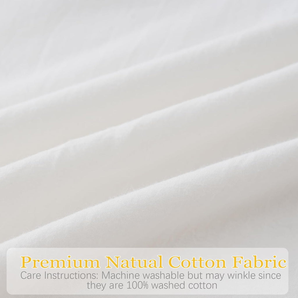 Vintage Off White Ruffle Euro Shams Shabby Farmhouse Pillow Cover 100% Washed Cotton Pillowcases Set of 2-26"x26" White