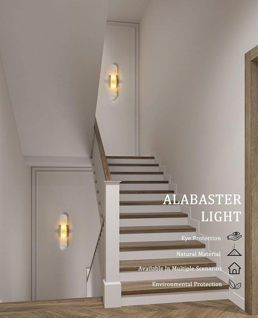 19.7" Alabaster Wall Sconce Natural Marble Sconce Indoor Mid Century Modern Wall Light Oval Stone Lampshade Vanity