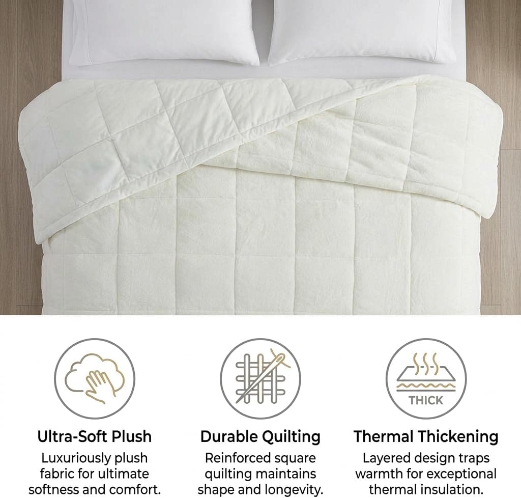Cooling Weighted Blanket for Adults 15 lbs Queen Size, Reversible Smart Temperature Down Alternative Blanket, White