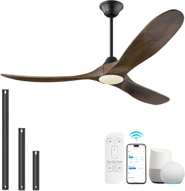 52 Inch Smart Ceiling Fan with Lights, Outdoor Ceiling Fans for Patios Damp Rated