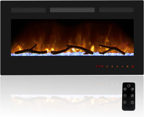 36 Inch Electric Fireplace, Recessed Fireplace Insert and Wall Mount Fireplace Heater with Remote & Touch