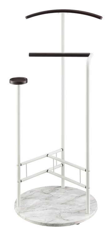 Scandia Valet Stand, Clothes Rack, Clothing Organizer with Tray, Hanger and Trousers Bar, Wood, Metal, White
